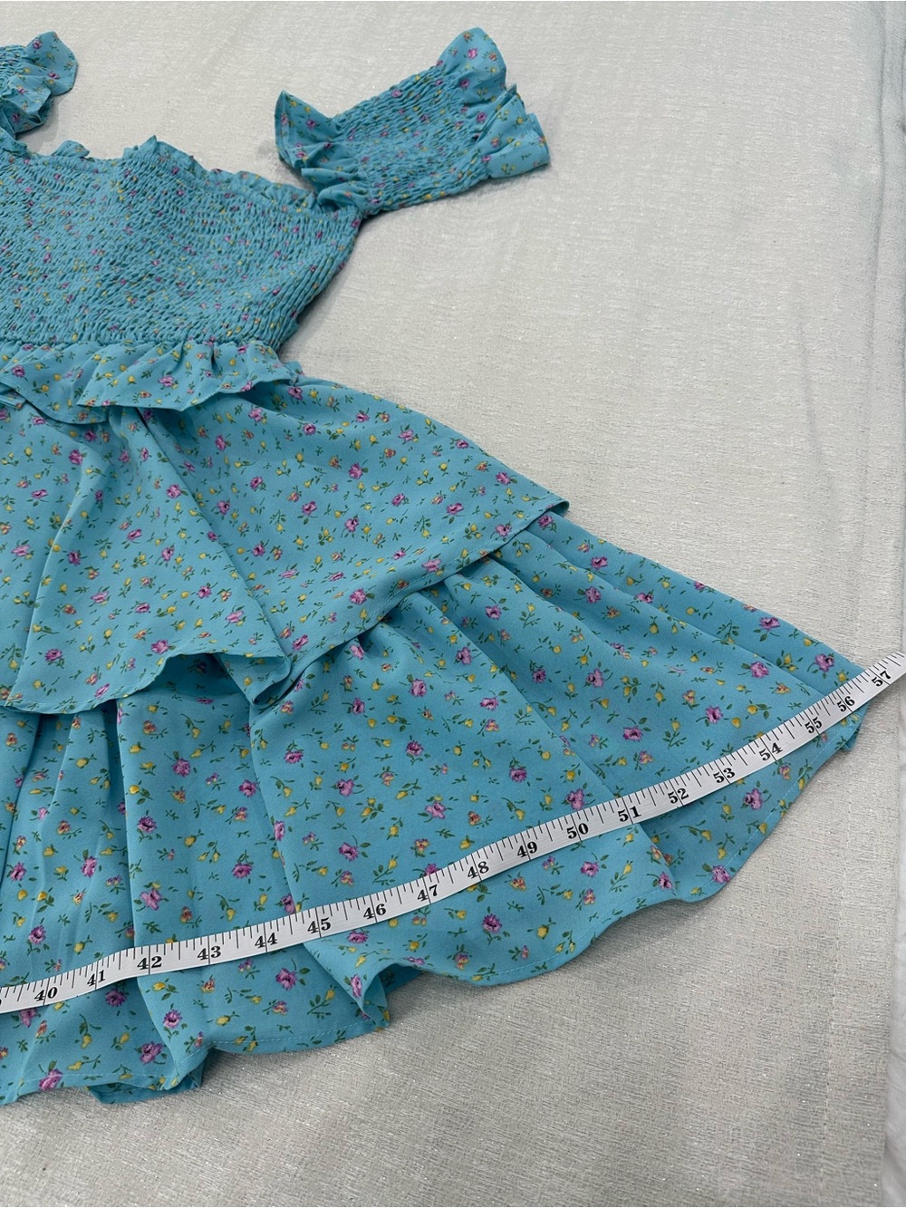 Mable Smocked Off-Shoulder Floral Mini Dress in Light Blue - Picture 10 of 12